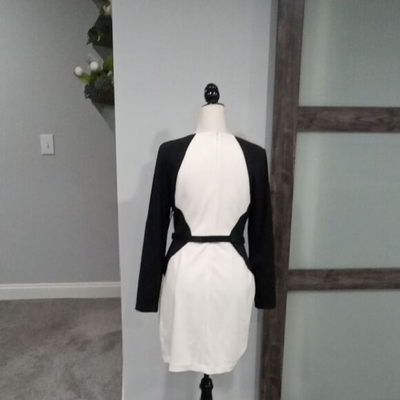 DKNY Cream & Black Color Block Midi Sheath Dress With Round Neck Size 8 NWT - Picture 5 of 5